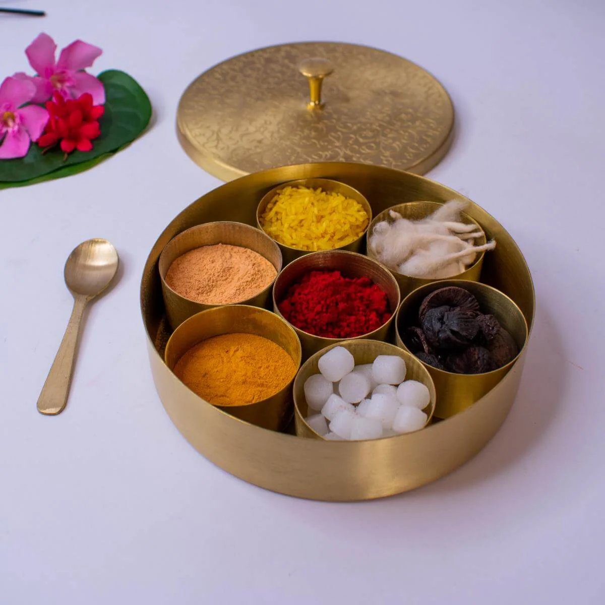 Handcrafted Brass Pooja Box Small - Image 3