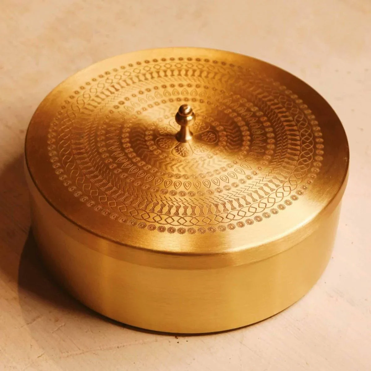 Brass Roti Chapati Box Mandala Art design with Tong - Image 6