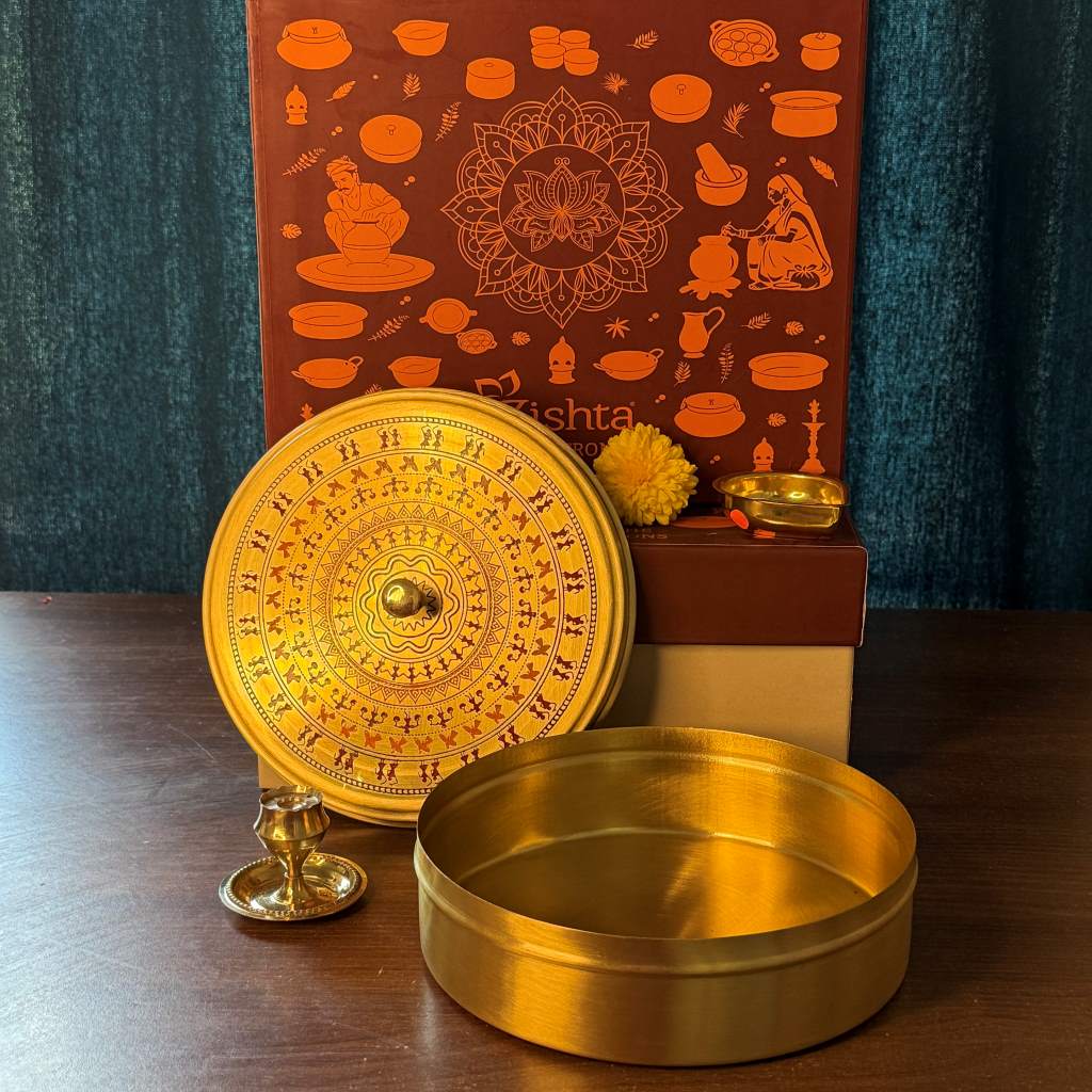 Brass Round Storage Box – Worli Art Design (Medium) Gift Set - Image 3