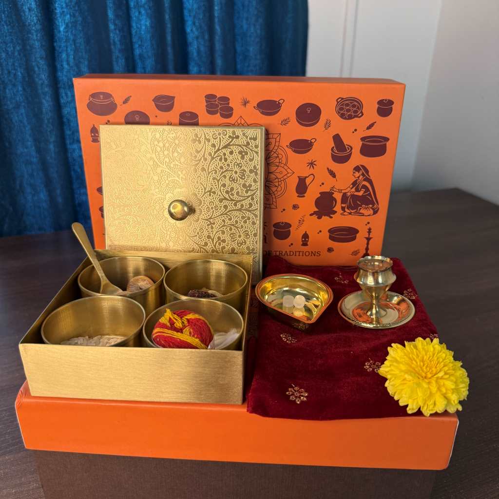 Brass Square Box with 4 Cups - Gift Set - Image 2