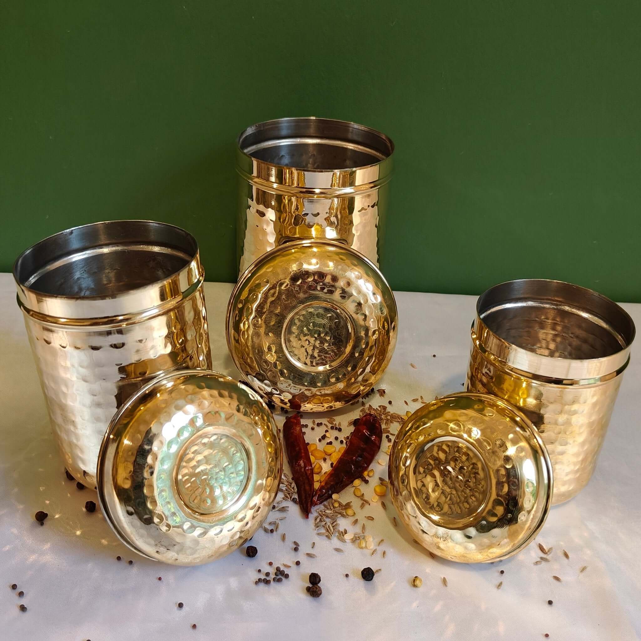 Brass Storage Canister Hammered - Combo Set of 3 - Image 2