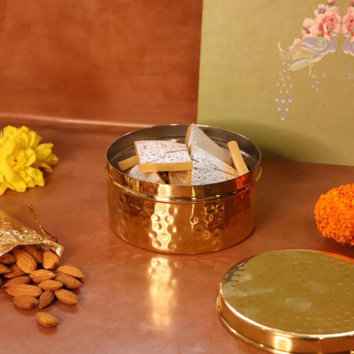 Brass Storage Dabba Hammered Container - Image 4