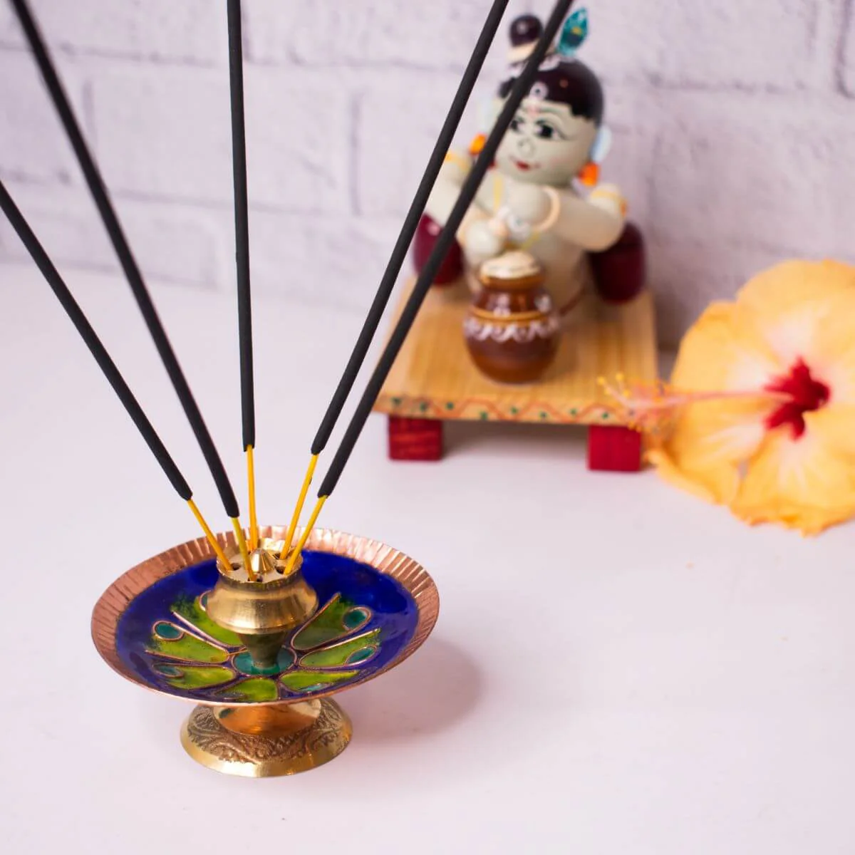 Copper Enamel Incense Stick Holder Round-Set Of 5 - Image 3
