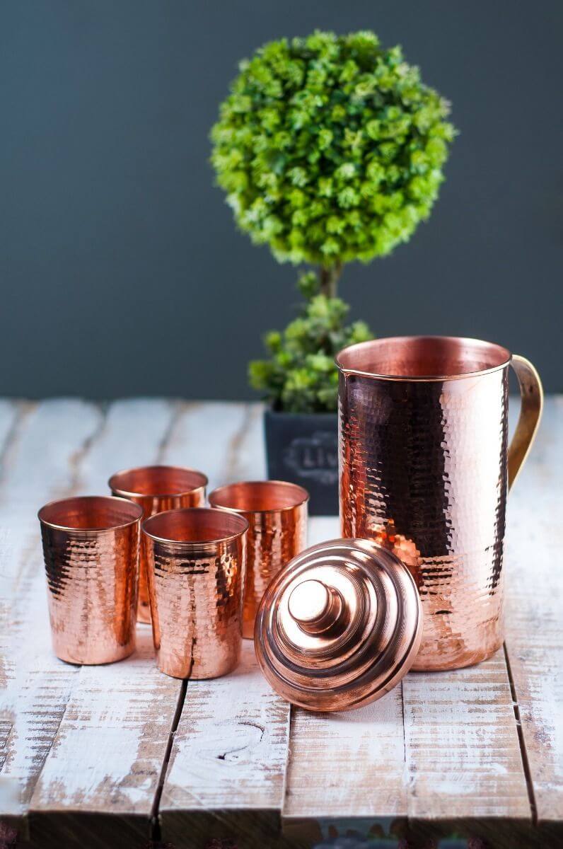 Copper Water Jug and Tumbler: Set of 1 copper jug and 4 copper glasses - Image 3