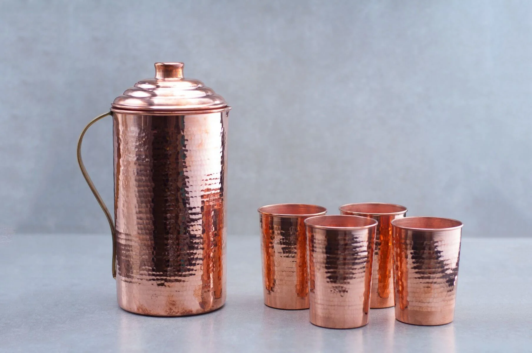 Copper Water Jug and Tumbler: Set of 1 copper jug and 4 copper glasses - Image 4