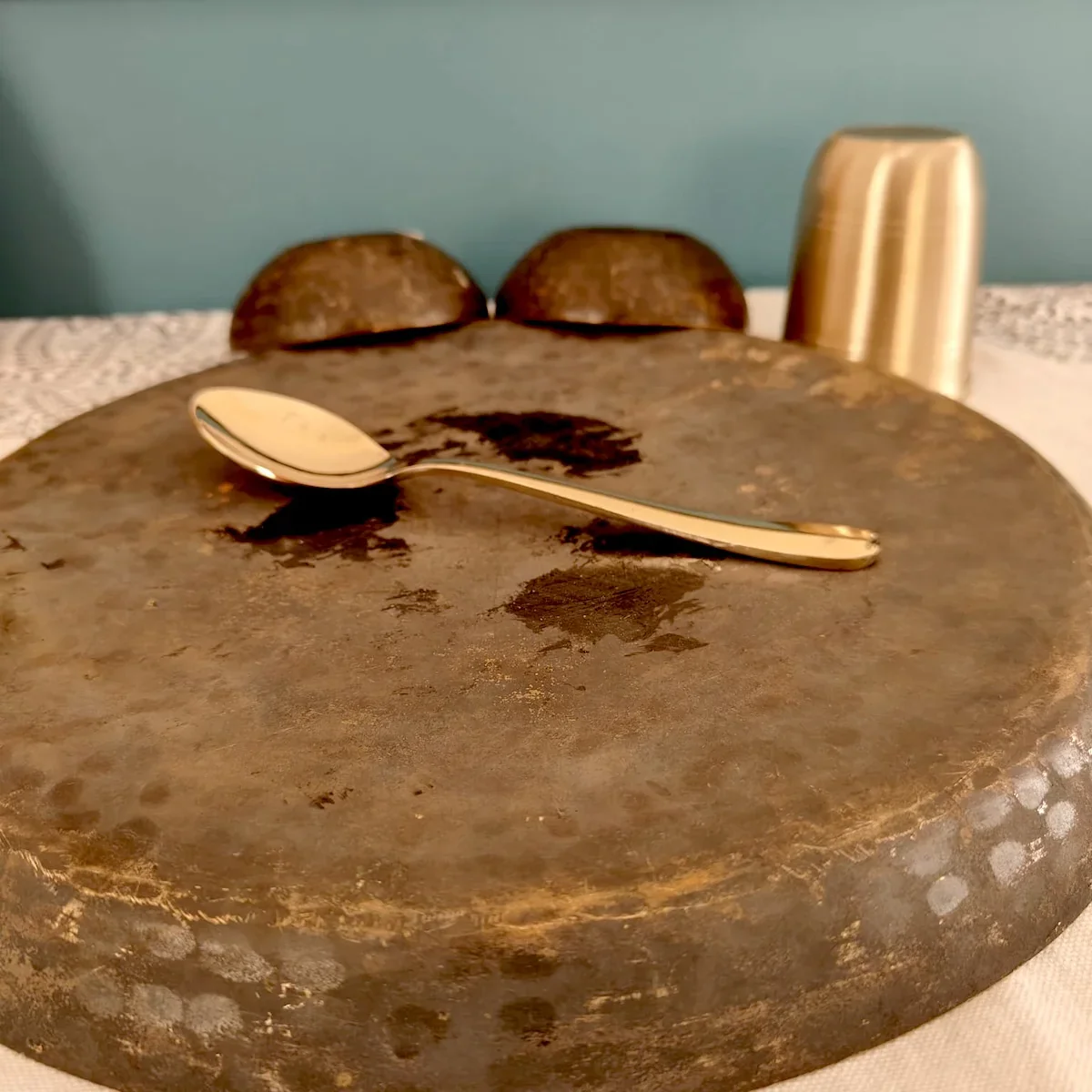 Kansa - Bronze Dinner Plate Set (Thali set: Plate, 2 katori, tumbler, 1 Spoon) - Image 7