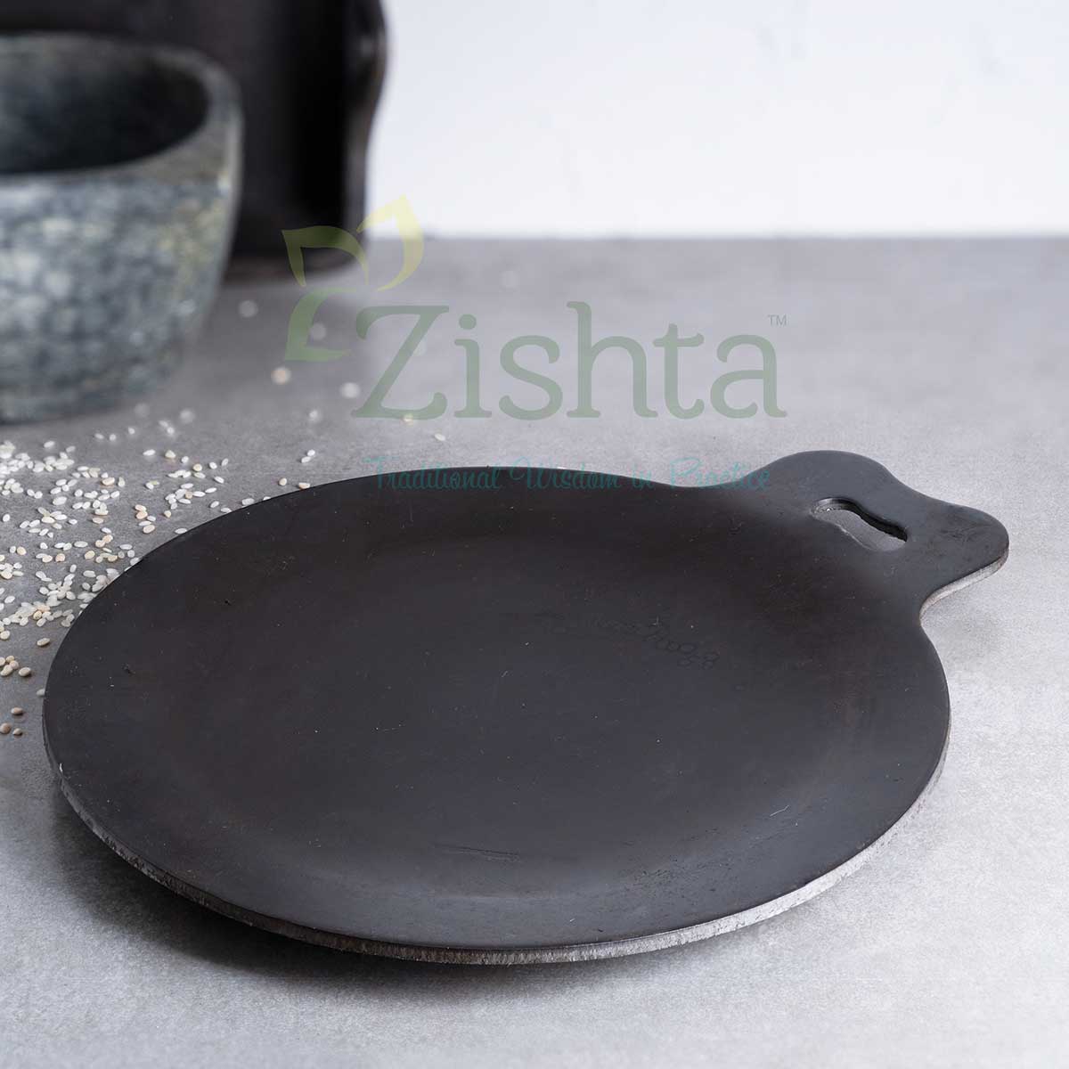 Large Cast Iron Combo: Iron Dosa Tawa, Cast Iron Kadai with Tadka Ladle - Image 3