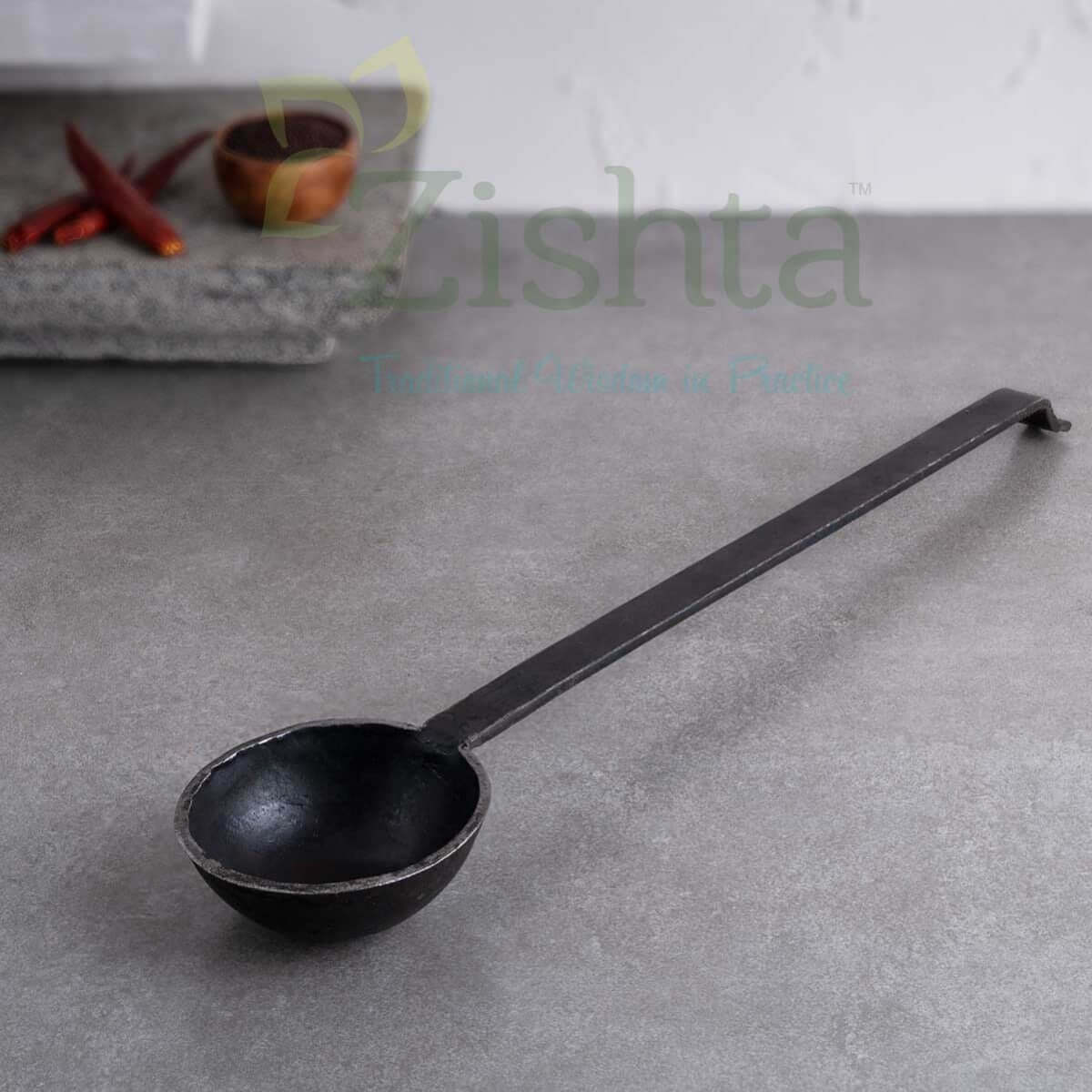 Large Cast Iron Combo: Iron Dosa Tawa, Cast Iron Kadai with Tadka Ladle - Image 4