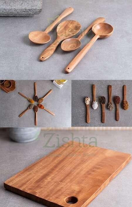 Neem Wood Kitchen Set (Chopping Board, Ladles, Spice & Masala Spoons) - Image 4