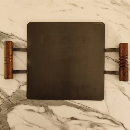 Pure Iron Tawa Square with Wooden Handle/ Pre-Seasoned No chemical Coating