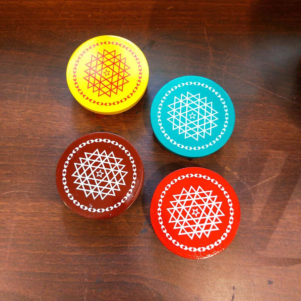 Wooden Pooja Chowki Manai – Round | Set of 4 Handcrafted Manai Palagai Peedam
